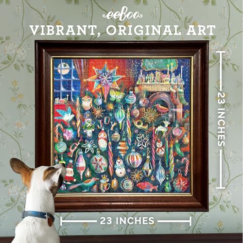 eeBoo Holiday Ornaments 1000 Piece Square Puzzle, 23" x 23" Christmas Theme | Double coated, sturdy & dust free pieces with a satisfying snap. Includes full color reference insert. Vibrant, original art - style: Holiday Ornaments