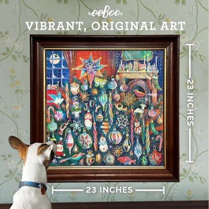 eeBoo Holiday Ornaments 1000 Piece Square Puzzle, 23" x 23" Christmas Theme | Double coated, sturdy & dust free pieces with a satisfying snap. Includes full color reference insert. Vibrant, original art - style: Holiday Ornaments