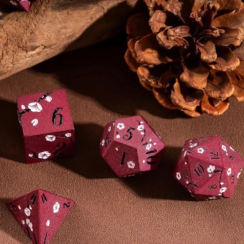 UDIXI Metal Dice Set D&D, 7PCS Flower Solid Metal DND Dice Set Red for RPG | Pink Flower, Metal Case Packaging, Heavy Metal Dice, D&D Gift, for Dungeons and Dragons Role Playing Games Tabletop Games - color: Red-black