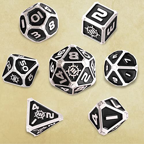 ENHANCE DND Metal Dice Set - 7pc Polyhedral Dice with 2-in-1 Vegan Leather Bag and Tray, Solid Metal Set for Dungeons and Dragons, Pathfinder, More RPGs (Collector's Edition Black) - color: Dragon Black