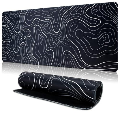Mouse Pad Gaming Mousepad, 31.5 x 11.8in Large Desk Mat Keyboard Pads Extend Long XL Mouse Mat with Non-Slip Base Desk Accessories for Home Office Keyboard Mouse (Black Topographic) - color: Black Topographic
