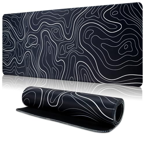 Mouse Pad Gaming Mousepad, 31.5 x 11.8in Large Desk Mat Keyboard Pads Extend Long XL Mouse Mat with Non-Slip Base Desk Accessories for Home Office Keyboard Mouse (Black Topographic) - color: Black Topographic