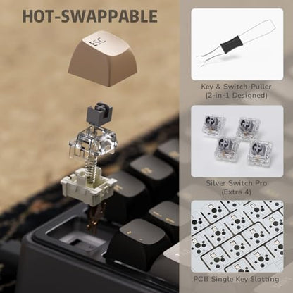 RK ROYAL KLUDGE R75 Wired Mechanical Keyboard with Volume Knob, 75% Mechanical Gaming Keyboard Gasket Mount, Hot Swappable Silver Switch, MDA Profile PBT Keycaps, Creamy Keyboards, Black - color: black