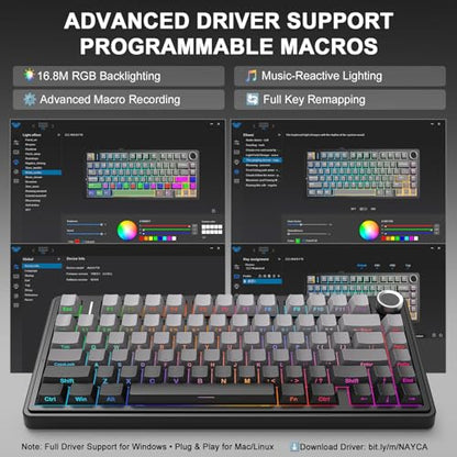 Aula F75 Wireless Mechanical Keyboard, 75% Gasket Mount Hot Swappable Gaming Keyboard with Knob, Creamy Sound Pre-lubed Linear Switches, Tri-Mode BT/2.4G/USB-C RGB PBT Keycaps for PC Mac - color: Gradient Black