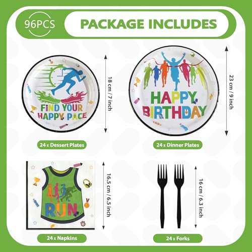 96 Pcs Happy Running Birthday Party Decorations, Serves 24 | Find Your Happy Pace Plates and Napkins Sports Fitness Tableware Set for Athletes Run Marathon Birthday Sports Party Supplies - style: Run Happy Birthday Plates m