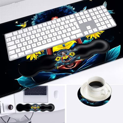 Large Mouse Pad and Keyboard Wrist Rest, Desk Pad for Keyboard and Mouse, 4-in-1 Large Gaming Mouse Pad with Wrist Support, Desk Mat for Home Office Study Game,Girl Sunflowers Hummingbirds - color: Girl Sunflowers Hummingbirds