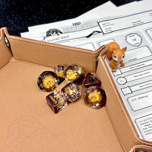 Sage's Portal Animal Familiars Resin DND Dice Set Polyhedral Dice Set for Dungeons and Dragons RPG Pathfinder Tabletop TTRPG (Squirrel + Figurine) - color: Squirrel + Mini Figure, style: Dice Set +Mini Figure