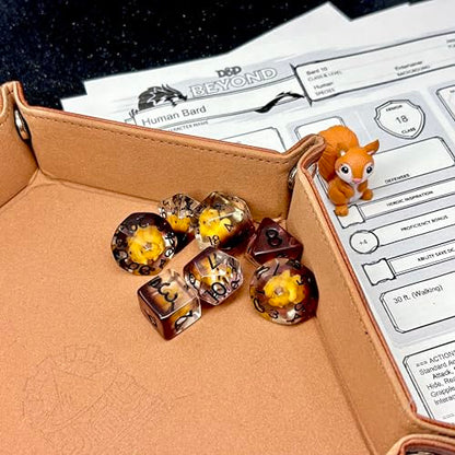 Sage's Portal Animal Familiars Resin DND Dice Set Polyhedral Dice Set for Dungeons and Dragons RPG Pathfinder Tabletop TTRPG (Squirrel + Figurine) - color: Squirrel + Mini Figure, style: Dice Set +Mini Figure