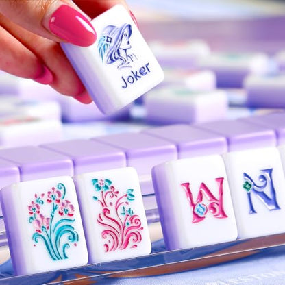 American Mahjong Tile Set, 160 Purple 4 Layer Mah Jong Game Tiles with Tile Bag, Gift-Ready Storage Box, 4 Dice with Pouch, Mahjong Travel Tiles Set, Majiang Set, Majong