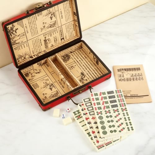 Mini Travel Chinese Mahjong Set 144 Tiles with 2 Dice and Guide | Complete Mini Mahjong Set: Includes 144 mahjong tiles, 2 dice and instructions in one compact set, giving players the core