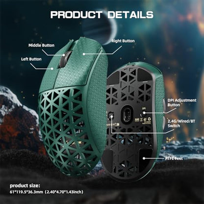ATTACK SHARK R5Ultra 8K Carbon Fiber Wireless Gaming Mouse, Green&Tape | 42K DPI,PAW3950 MAX Sensor,39g Ultra-Lightweight,Nordic 52840 MCU Chip,Wired/BT/2.4GHz Wireless Programmable Mouse for PC/Mac - color: Green&Griptape