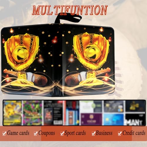 Trading Card Binder 900 Pockets, Baseball Card Binder Holder with 50 Removable Sleeves Fits 900 Sport Cards, Baseball Card Gifts Collector Album with Zipper Storage Display Case - size: 900 Pockets Baseball