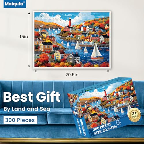 300 Pieces Puzzle for Adults | Town in Autumn Puzzle | Recycled Cardboard Large Piece Jigsaw Puzzles 300 Pieces | Challenging Game Home Decor Birthday Party Gift Toy for Adults Kids Seniors 20.5*15 in