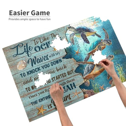 Sea Turtle Ocean Jigsaw Puzzle for Adult 1000 Pieces Unique Inspiration Quote Wooden Jigsawwith Letters on Back Challenging Family Activity Games Turtle Gifts - color: Ocean Turtle 01, size: 1000PCS