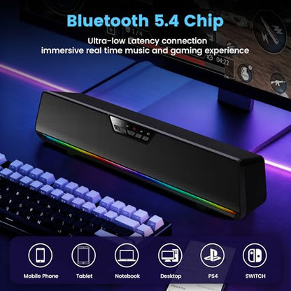 Computer Sound Bar Speaker Sound Bar for Smart TV-5.1, Bluetooth Speaker USB Plug & Play RGB Sound Bar Speaker Gaming Speakersr Desktop Speaker,PCspeaker,Laptopspeaker,Tablet Speaker