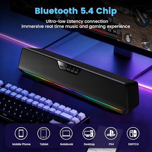 Bluetooth 5.1 Sound Bar Speaker for Computer,USB Plug & Play RGB Sound Bar Speaker Gaming Speakersr Desktop Speaker,PC Speaker,Laptop Speaker,Tablet Speaker