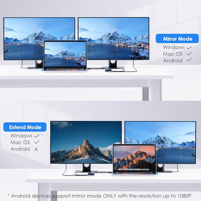 WAVLINK USB 3.0 or USB C to Dual HDMI 4K@60hz Splitter Extended Display for Dual Monitor, Displaylink Adapter Two HDMI 4K 60Hz for Apple Mac M1-M5/Macbook Neo or Windows 10/11,Driver Required