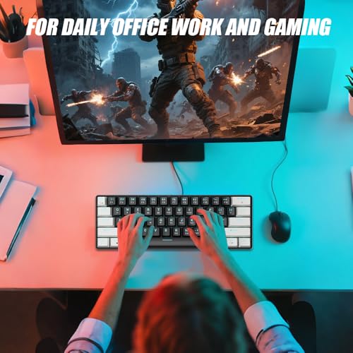 abucow 60% Mechanical Gaming Keyboard Brown Switch Wired Compact Keyboard Anti-Ghosting No-Conflict 61 Swappable keycaps Ergonomic Design for Windows/Mac (White-Black) - color: White-Black