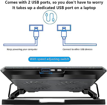 Laptop Cooling Pad, Cooler Pad Chill Mat 2 Quiet Fans LED Lights and 2 USB Ports 5 Height & with Adjustable Speed Mounts Metal Mesh Design, for 9"-17" Laptops（Silver） - color: Silver