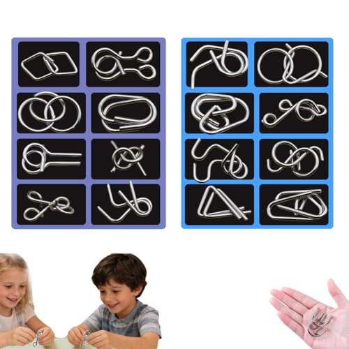 Metal Puzzle Solving,8/16/24/40Pcs 3D Interlocking Metal Wire Puzzles Set for Adults,Brain Teaser Puzzles IQ Logic Mind Games,Reverse Thinking Physics Mind Games for Party - color: 2 Set