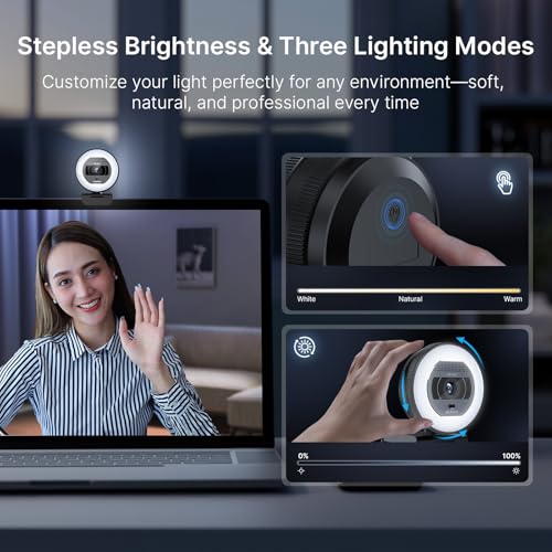 NexiGo N930E Pro, 4K Webcam with Ring Light, PDAF Autofocus, 1080P@60FPS, Dual Noise-Canceling Mics, Built-in Privacy Shutter, Web Cam for Streaming, Meeting, Gaming - style: 4K Webcam with Light