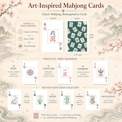 Chinese Mahjong Tile Set: Mahjong Playing Cards,144 Mahjong Cards, Portable Deluxe Set with Dice,Chips &Game Guide, Easier Than Traditional Tiles,Fun for Any Occasion.