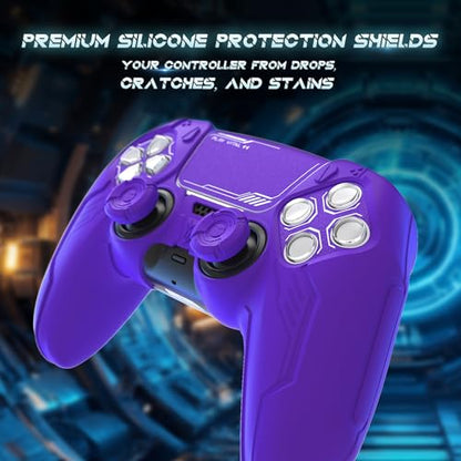 PlayVital Mecha Edition Silicone Cover Compatible with ps5 Controller with 2 Joystick Caps and 6 Stickers, Shockproof Non-Slip Grip Protector Accessories, Fits for ps5 Charging Station - Purple - color: Purple