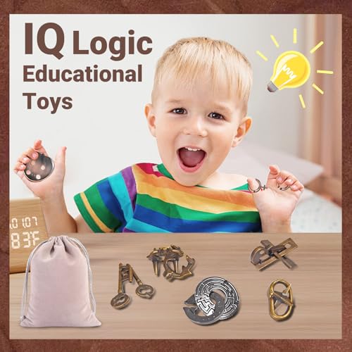 Joyeee Brain Teaser Puzzles, Metal Puzzle Set IQ Test Game, Educational Toys Physics Mind Puzzles Gift for Family Games Office Party Prizes Kids Teens Adults Challenge - Starter Level, 6Pcs Type B