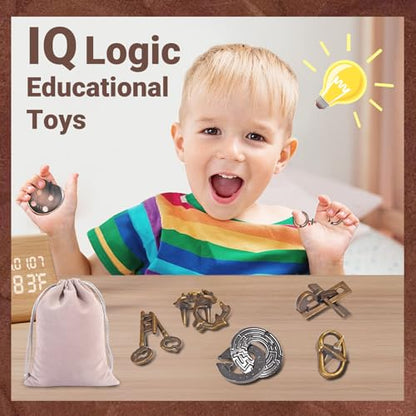Joyeee Brain Teaser Puzzles, Metal Puzzle Set IQ Test Game, Educational Toys Physics Mind Puzzles Gift for Family Games Office Party Prizes Kids Teens Adults Challenge - Starter Level, 6Pcs Type B