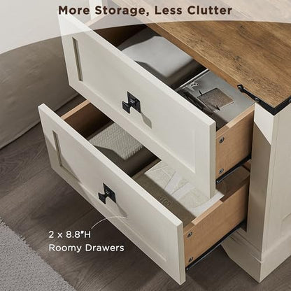 T4TREAM 24" Farmhouse Nightstand with Charging Station, Antique White | End Table, 2 Large Storage Drawers, Rustic Wood Sofa Bedside Table, Bedroom, Living Room - color: Antique White, size: 24"W*15.75"D*24"H