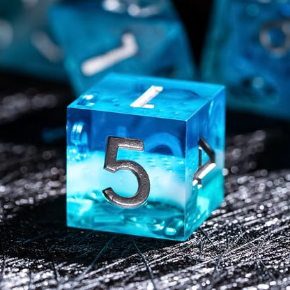 7PCS Cocktail Dice Set,Handmade Sharp Edge Dice Set D&D RPG Polyhedral Die,for Dungeons and Dragons TTRPG Games Roleplaying Games,with Gift Box.(Blue Green) - color: Cocktail Blue Green