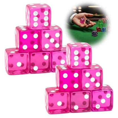12 Piece 19 mm Casino Style Dice Set, Acrylic Translucent D6 Dice with Square Rounded Edge, Rose Red for Craps, Table Games, Board Games, RPG, MTG, DND(Rose red) - color: Rose Red