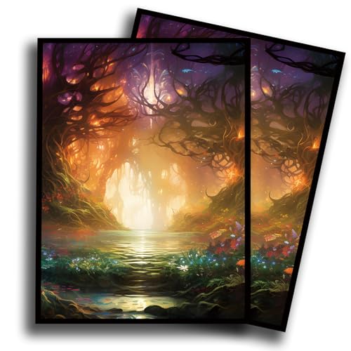 Fantasy Card Sleeves Compatible with MTG Trading Card Game, 100 Matte Protective Sleeves for TCG Cards, Anti-Slip Shuffled Deck Protector Sleeves for Standard Size Cards (Forest) - color: Forest