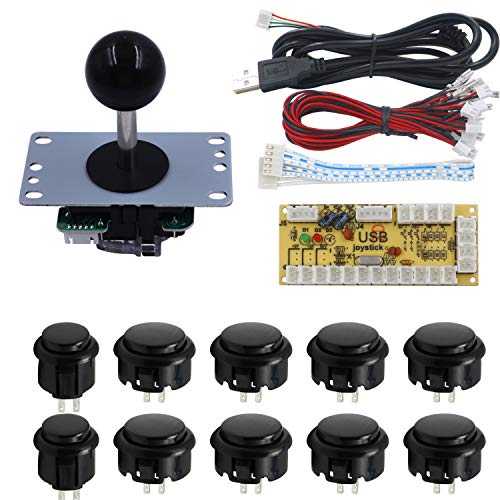 Arcade Game Controller Button Microswitch 8 Way Joystick Zero Delay USB Encoder Cable Stick DIY Kit for PC MAME Retropie Raspberry Pi - color: Black