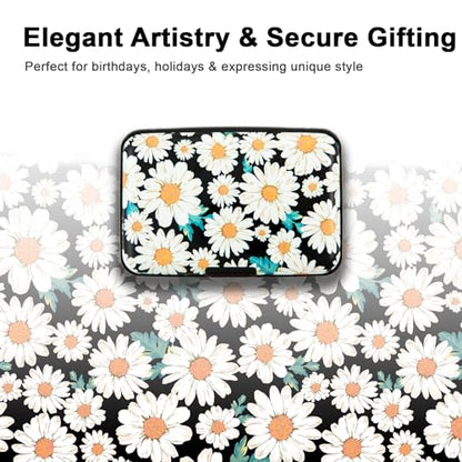 Credit Card Holder Small RFID Blocking Wallet Business Metal Slim Mini Aluminum Hard Case for Women Men - color: Daisy Flower