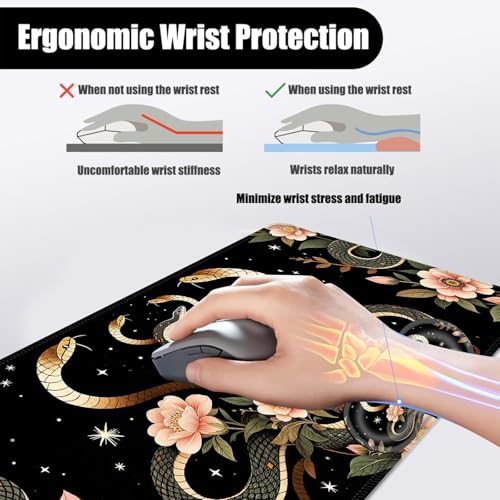 Mouse Pad,Large Desk Mat Set, 4in1 XL Mousepad + Keyboard Wrist Rest+Mouse Wrist Rest+Coaster with Ergonomic Desk Pad for Home Office Table Computer Cover -Aesthetic Snake Floral - color: Aesthetic Snake Floral