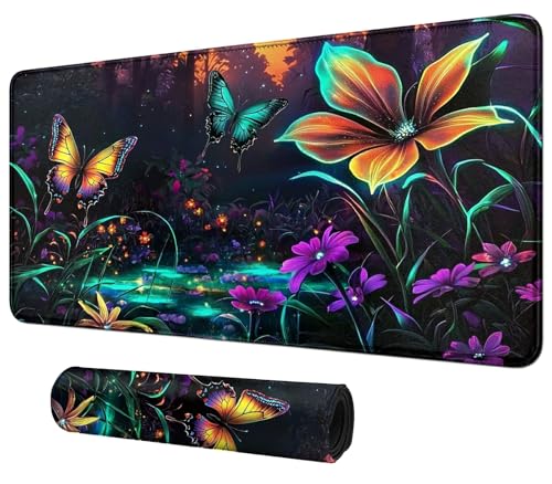 Flowers and Butterflies for MTG & TCG Playmat Mouse Pad,BFDHGQZC 24" x 14" Game Mat for MTG/RPG/CCG Trading Card Game Playmats Table Mat Perfect for Card Games Video Games Computer Office - color: Flowers and Butterflies