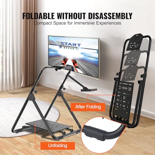 VEVOR Foldable Racing Steering Wheel Stand, Height Adjustable Universal Base Compatible with Logitech & Thrustmaster Racing Wheel and Pedal, Heavy-duty Frame Standard GT/Formula Seating Portable - size: 28.35 x 31.5 x 32.68 in