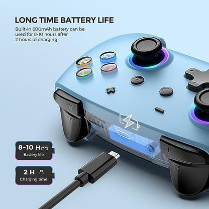 ECHTPower Switch 2 Pro Controller with Hall Effect Joysticks, One-Key Wake-Up for Switch 2, Wireless Controller for Switch 2/Switch/Lite/OLED, Turbo Button, 4 Back Buttons, RGB Lighting, 3.5mm Jack, Dual Vibration, 6-Axis Gyro - color: Blue