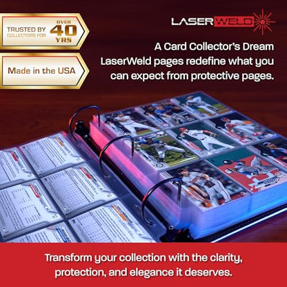 BCW LaserWeld 9 Pocket Pages - 100 Page Pack | Glass-Like Clear Flat Lay | Premium Ultra Flat and Clear Pocket Pages for Cards | Trading Card Binder Sleeves for Pokemon, MTG, Baseball, Basketball - style: 100 Pack