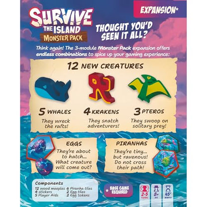 Survive The Island Monster Pack Board Game Expansion | Add 3 News Monsters to Your Game! Fun Strategy Game for Kids & Adults, Ages 8+, 2-5 Players, 45 Mins