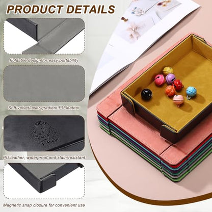 uxcell PU Leather Dice Tray, Rectangle Magnetic Folding Velvet Portable Folding Dice Rolling Tray for Table Games Keys Wallet Watch Coin, Gray - color: Gray
