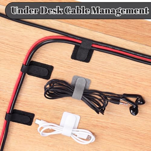 100 Pcs Cable Management Under Desk, Hook and Loop Cable Straps, Black | Strong Adhesive Backing, Residue-Free Removal, Adjustable Cable Ties for Home, Office, and TV, Computer, Vehicle Use - color: Black