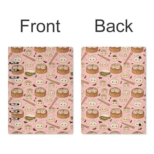 JOJOART Cute Food Characters Journals Binder Hardcover Journal Notebooks PU Leather Notebook 6-Ring Professional Notebook,Loose Leaf Notebook for Office Diary