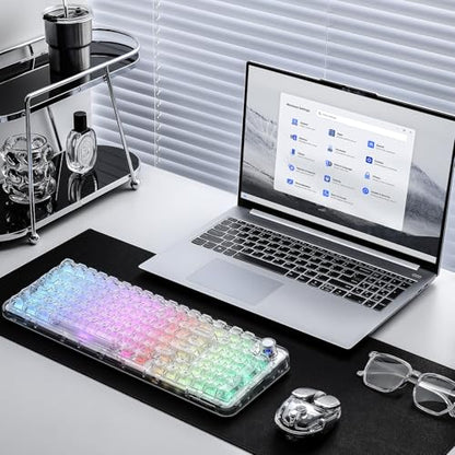 YUNZII X98 Clear Wireless Mechanical Keyboard with Knob (White,Snow Switch) | BT5.0/USB-C/2.4GHz,1800 Layout with Number Pad,Pre-lubed Switches Gasket Mount ,Clear Keyboard with RGB for Wins/Mac/Gaming - color: White, size: Snow Switch
