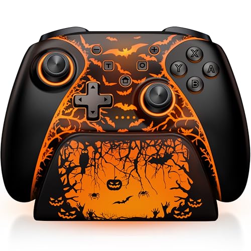 Switch 2 Pro Controller with Charging Dock, 1000mAh Battery, Wireless Bluetooth Controller with Hall Effect Joysticks & Triggers, for Switch2/Switch/Switch OLED/Switch Lite, with 7 Light Modes/Paddle/Turbo/Motion - color: Orange