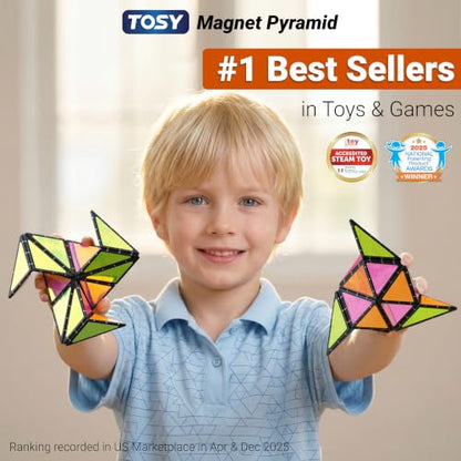 TOSY Magnet Pyramid Glow - 1 Cube Transforms into 1 Billion Shapes, 12 Pieces, 243 Rare Earth Magnets, Glowing, Holographic Design Magnet Tiles Creative Puzzle STEM/STEAM Toy - color: Glow
