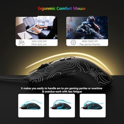 Womier Wired Gaming Mouse, 12800 DPI RGB Computer Mouse | Topographic with 7 Programmable Buttons&7 Backlit Modes,Software Supports DIY Black Gamer Mouse for Laptop Mac Windows,G706 - color: Y-Black