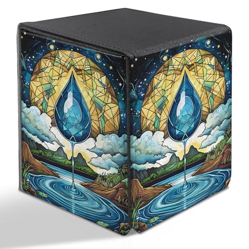 BVDIKMI Card Deck Box for MTG, Card Storage Box Fits 100+ Single Sleeved Cards, PU Leather Strong Magnet Card Deck Case Holder for Magic Commander TCG CCG, Blue Drop - color: Blue Drop