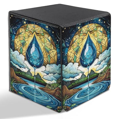 BVDIKMI Card Deck Box for MTG, Card Storage Box Fits 100+ Single Sleeved Cards, PU Leather Strong Magnet Card Deck Case Holder for Magic Commander TCG CCG, Blue Drop - color: Blue Drop